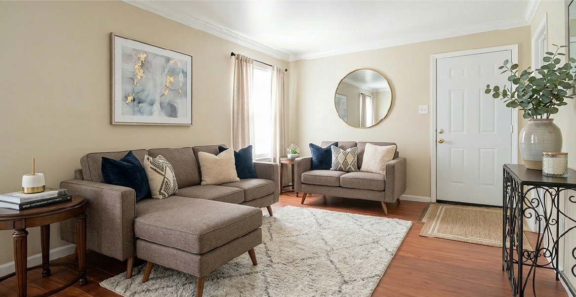 Spacious dining room with granite countertop in Falls of Braeburn apartment Southwest Houston